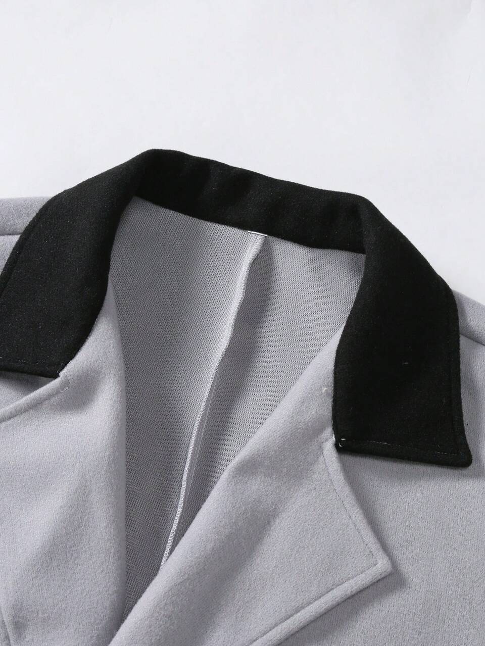 Men Contrast Collar Double Breasted Overcoat