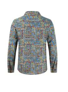 Men Allover Print Button Up Shirt - Blue - View 2