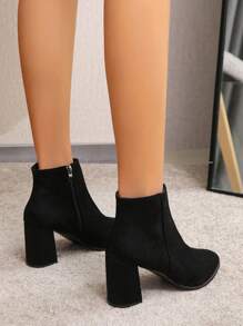 Wear With Black Dress,Women's Fashion High Heel Short Boots, Winter New Style Pointed Toe, Side Zipper, Fluffy Lined And Female Boots,Boots For Women - Black - View 3