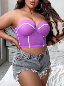 Plus Contrast Tape Underwire Tube Bra - Violet Purple - View 3