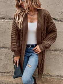 SHEIN LUNE 絞花針織落肩防塵開衫 - 咖啡棕 - 查看 3