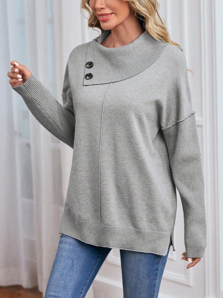 Button Detail Drop Shoulder Sweater