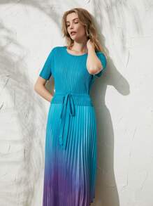 Anewsta Ombre Pleated Hem Belted Dress