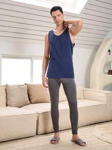 Nam Chất rắn Đồ lót Áo ba lỗ - Màu xanh lam - Xem 4