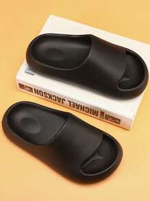 1 pereche de papuci Eva cu talpă anti-alunecare pentru copii, de culoare uni, cu vârf rotund, potriviți pentru toate anotimpurile, plajă, duș, ocazional - Negru - Vizualizare 3