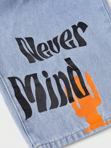 Manfinity VCAY 男士大码卡通和字母圖案直筒牛仔褲 - 灰色 - 查看 5