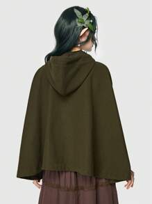 ROMWE Fairycore Áo khoác choàng có mũ trùm đầu có khóa kéo in hoa - xanh quân đội - Xem 2