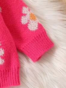 女嬰花卉圖案毛衣 - 玫紅色 - 查看 4
