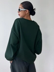 DAZY Mountain & Letter Graphic Drop Shoulder Sweatshirt - Army Green - View 4