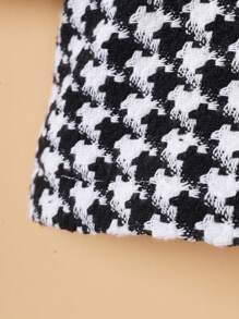 SHEIN Tween Girl Houndstooth Dual Pocket Hooded Overcoat Without Sweater - Black and White - View 5