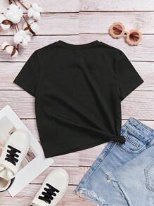 Cô gái Tween Đồ họa Trái tim & Chữ cái Áo thun - màu đen - Xem 2