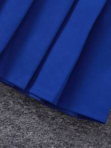 SHEIN 青少年女孩字母貼布條紋飾邊學院風夾克和百褶半身裙 - 彩色 - 查看 3