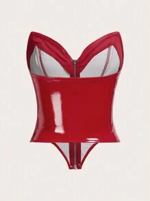 SHEIN ICON Top corsé PU con cremallera - Rojo - Ver 2