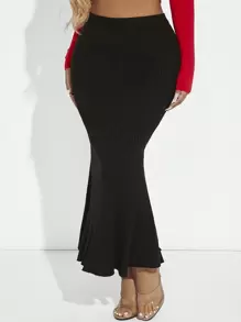 SHEIN SXY 素色魚尾裙下擺針織短裙 - 黑色 - 查看 4