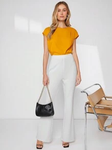 BizChic Women's Round Neck Cap Sleeve Urban Commute Basic Simple Elegant Fashionable Business Casual Outfit, Suitable For Teachers And Office Wear, Autumn