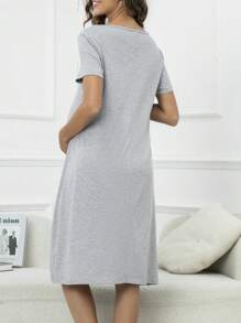 Maternity Button Front Lounge Dress - Light Grey - View 2