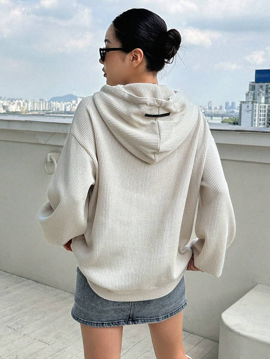 DAZY Slogan Graphic Big Pocket Drop Shoulder Drawstring Hoodie,Fall Women Clothes Sweatshirt - Apricot - View 1