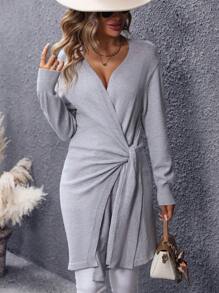 SHEIN LUNE Solid Knot Side Wrap Cardigan