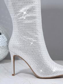 SHUZIA Rhinestone Point Toe Stiletto Heeled Boots Mother's Day Present