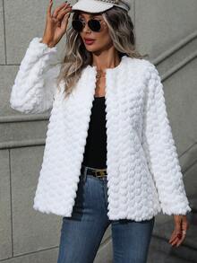 EMERY ROSE 素色開門襟毛茸茸外套 - 白色 - 查看 3