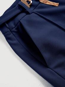 SHEIN MOD Solid Belted Wide Leg Suit Pants In Fall/Winter - Navy Blue - View 3