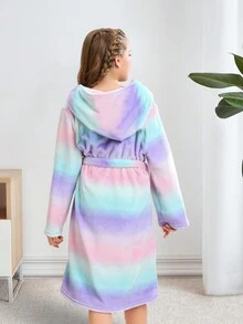 Chica preadolescente Bata de dormir de tie dye con capucha con cinturón de franela - Multicolor - Ver 2
