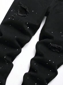 Men Splash Ink Print Ripped Jeans - Black - View 3