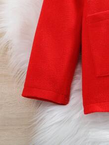 SHEIN Tween Girl Borg Collar Dual Pocket Bow Front Overcoat & Hat for Christmas - Red - View 4