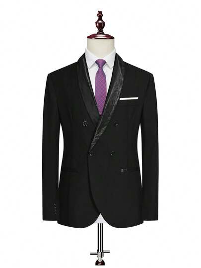 Manfinity Mode Men 1pc Contrast Panel Shawl Collar Double Breasted Blazer