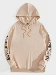 Manfinity VCAY Hombres Capucha con estampado de alas y letra con cordón con forro térmico