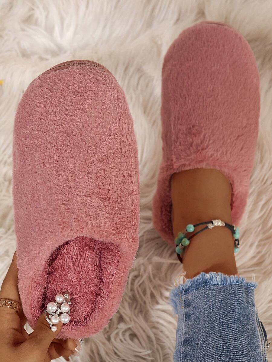 Minimalist Fluffy Bedroom Slippers - Dusty Pink - View 1