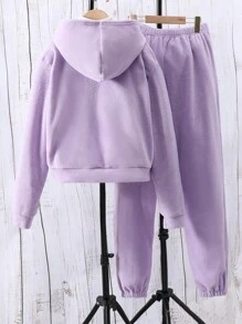 Teen Girl Flap Detail Hooded Jacket & Sweatpants Without Sweater