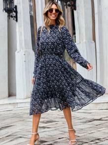 RueChic Vestido con estampado floral bajo con fruncido - Multicolor - Ver 1