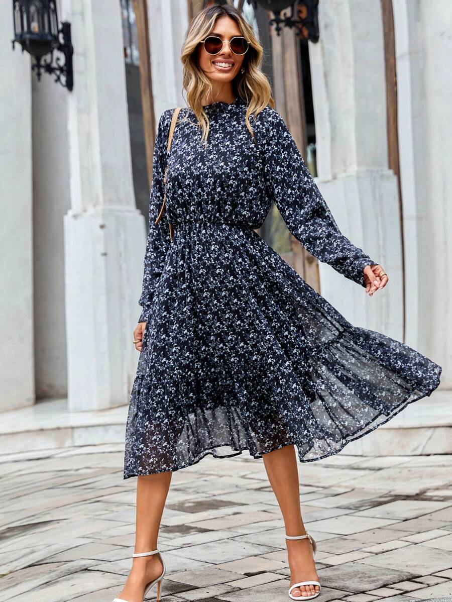 RueChic Vestido con estampado floral bajo con fruncido - Multicolor - Ver 1