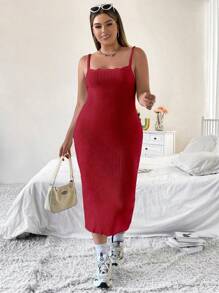 Flirla Plus Solid Cami Sweater Dress - Burgundy - View 4