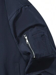 Nam Đồ họa Chữ cái Dây kéo Áo khoác bomber - Màu xanh hải quân - Xem 3