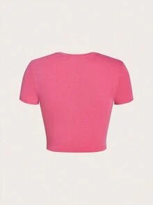 SHEIN ICON Rhinestone Detail Crop Tee - Hot Pink - View 2