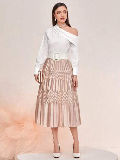 Modelyn Asymmetrical Neck Blouse Without Belt