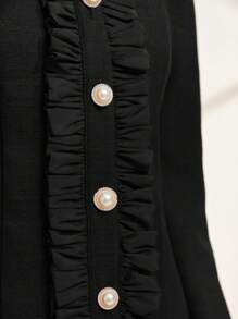 Mulvari Frill Trim Button Front Coat Without Belt Fall Cloth For Women