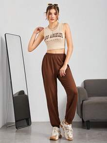 青少年女孩短款連帽衫和運動褲和字母圖案背心上衣 - 彩色 - 查看 5