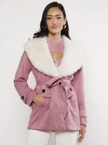 EastFlair Borg Collar Belted Coat