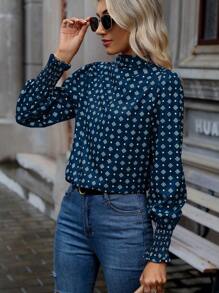 SHEIN Clasi 全身印花立领主教袖衬衫、长袖上衣