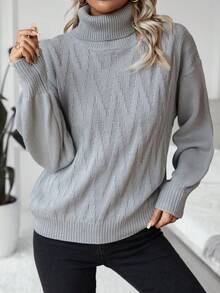 SHEIN Essnce 高領落肩袖套頭毛衣 - 灰色 - 查看 6