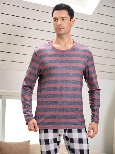 Hombres Camiseta con forro térmico y estampado de rayas