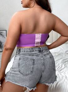 Plus Contrast Tape Underwire Tube Bra - Violet Purple - View 2