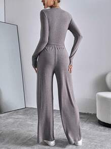 SHEIN Essnce Solid Crop Tee & Wide Leg Pants - Grey - View 2
