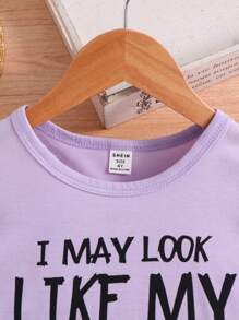 SHEIN Young Girl Slogan Graphic Tee - Purple - View 3