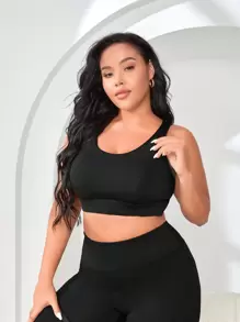 Easithlete Hơn Chất rắn Crisscross Backless Bras thể thao - màu đen - Xem 3