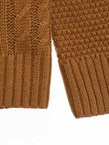 Men Solid Cable Knit Sweater - Camel - View 3