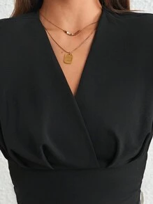 SHEIN Privé Solid Shoulder Pad Tee - Black - View 6